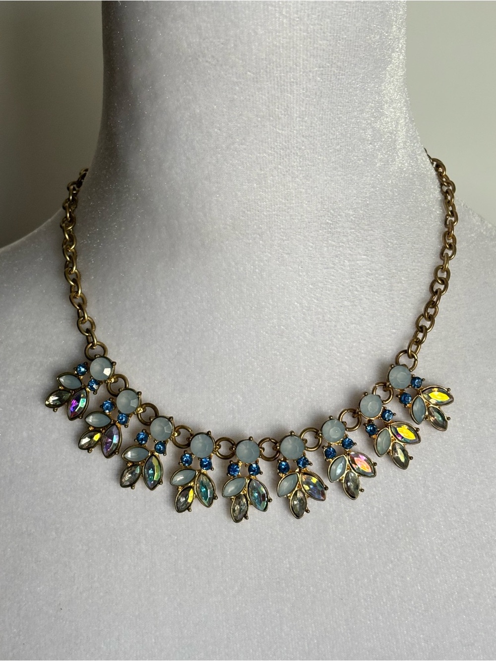 Blue Teardrop Statement Bib Necklace Gold Tone Fashion Jewelry